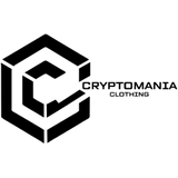 Cryptomania Clothing official black logo – 3D blockchain cube formed by two interlocking CC letters representing crypto fashion streetwear